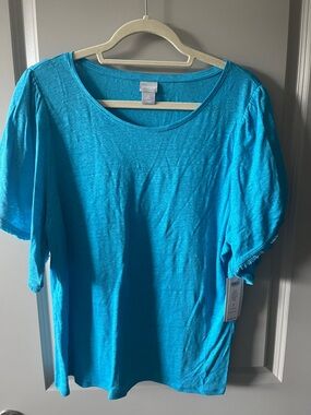 Chico's Bright Teal Short Sleeve Scoop Neck Top